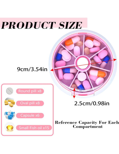 Organizador de Pastillas Giratorio INVODA Rosa 9cm Compacto