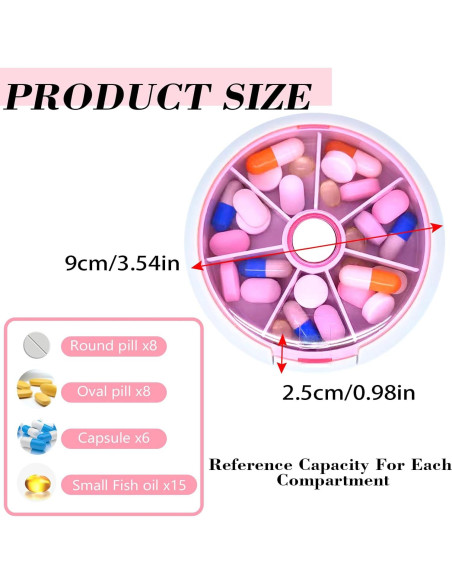 Organizador de Pastillas Giratorio INVODA Rosa 9cm Compacto