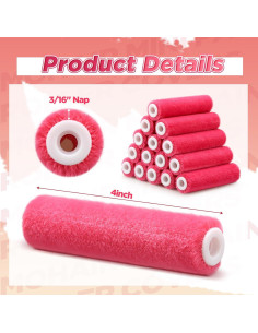 Rodillos de Pintura Mini Leumoi 24 Piezas 10.16 cm Mohair Rosa 2