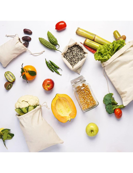 100 Bolsas de Muselina de Algodón 20x25 cm Reutilizables Premium