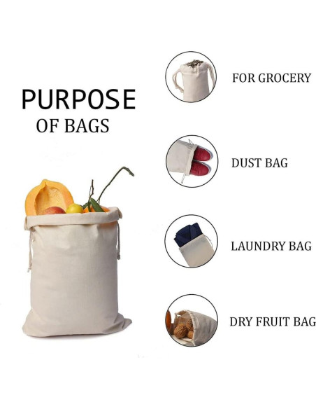 100 Bolsas de Muselina de Algodón 20x25 cm Reutilizables Premium