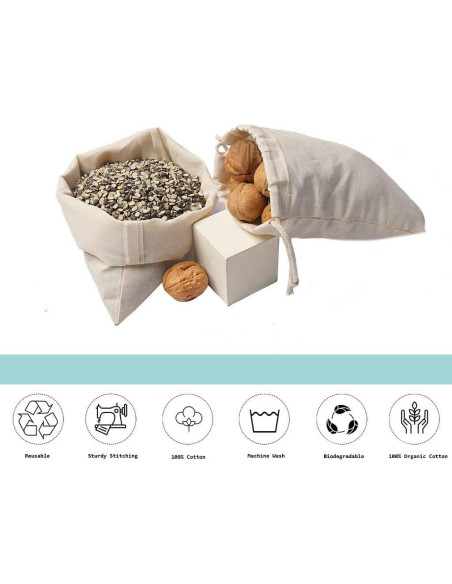 100 Bolsas de Muselina de Algodón 20x25 cm Reutilizables Premium