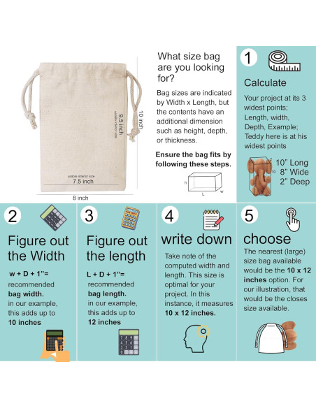 100 Bolsas de Muselina de Algodón 20x25 cm Reutilizables Premium