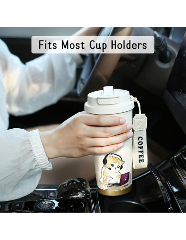 Taza de café aislada Funkrin 24oz con tapa y popote - Cerámica