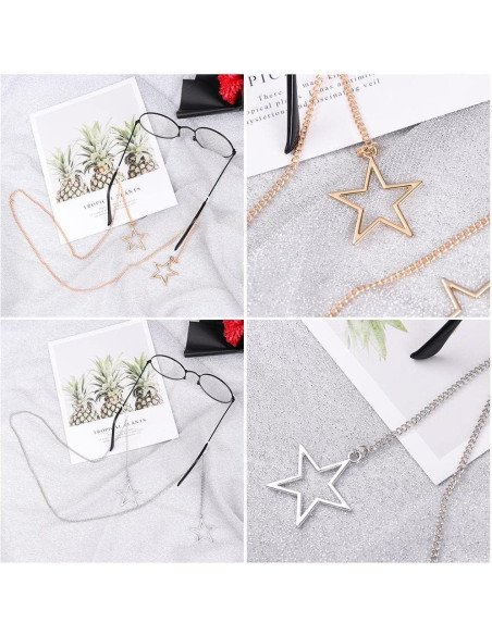 Cadena de Gafas HomeSoGood 2 PCS Metal Estrella Oro Plata 85 cm