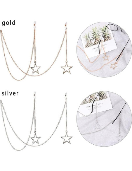 Cadena de Gafas HomeSoGood 2 PCS Metal Estrella Oro Plata 85 cm
