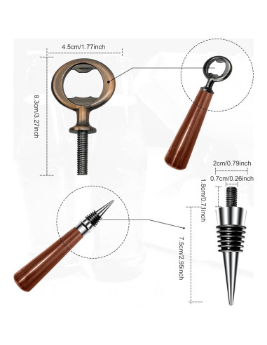 Kit 10 Tapones de Vino y 5 Abrebotellas GUZIKO Acero Inoxidable