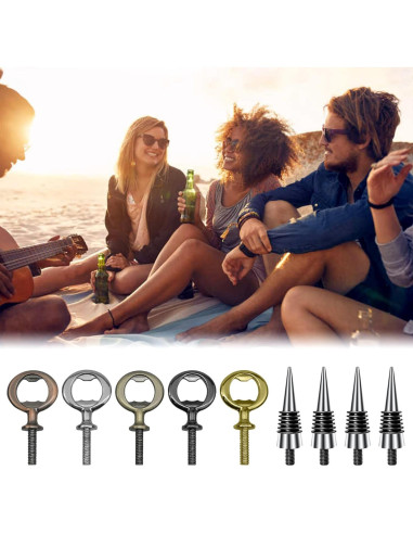 Kit 10 Tapones de Vino y 5 Abrebotellas GUZIKO Acero Inoxidable