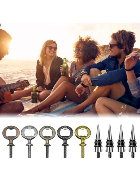 Kit 10 Tapones de Vino y 5 Abrebotellas GUZIKO Acero Inoxidable