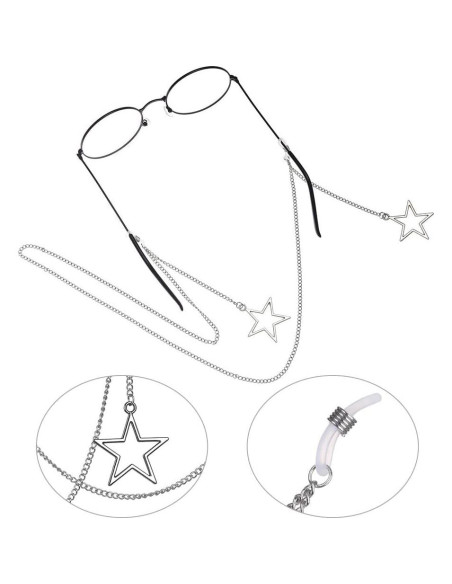 Cadena de Gafas HomeSoGood 2 PCS Metal Estrella Oro Plata 85 cm