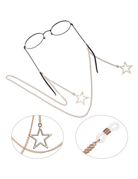 Cadena de Gafas HomeSoGood 2 PCS Metal Estrella Oro Plata 85 cm