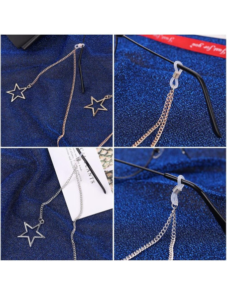 Cadena de Gafas HomeSoGood 2 PCS Metal Estrella Oro Plata 85 cm