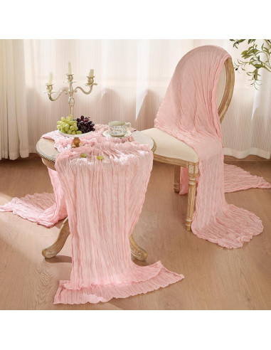 Paquete de 6 Caminos de Mesa de Gasa Rosa 3.05 m Boho Rústico