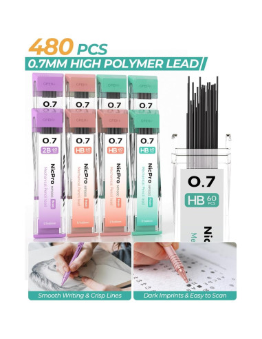 Juego de Lápices Mecánicos Nicpro 0.7mm con 480 Recargas