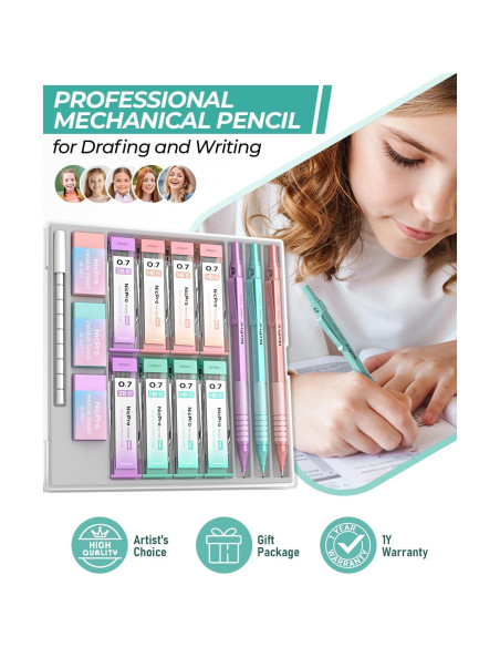 Juego de Lápices Mecánicos Nicpro 0.7mm con 480 Recargas