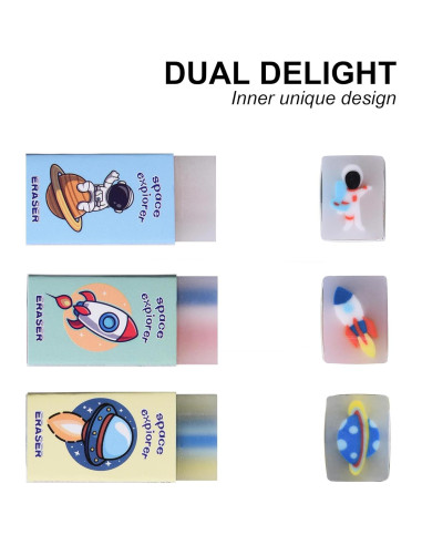 Borradores de Gel Kawaii Espacial HILAZA 18 Pcs para Niños