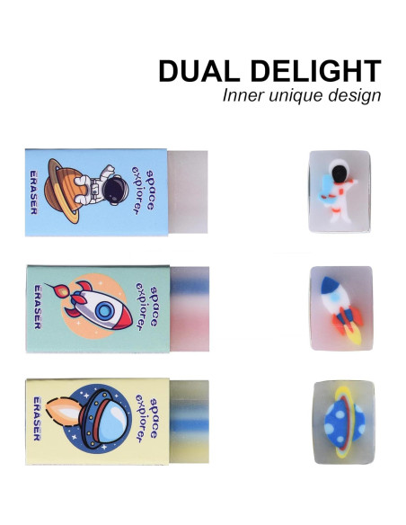 Borradores de Gel Kawaii Espacial HILAZA 18 Pcs para Niños