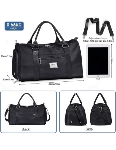 Bolsa de Deporte FIORETTO para Mujeres Negra con Compartimentos