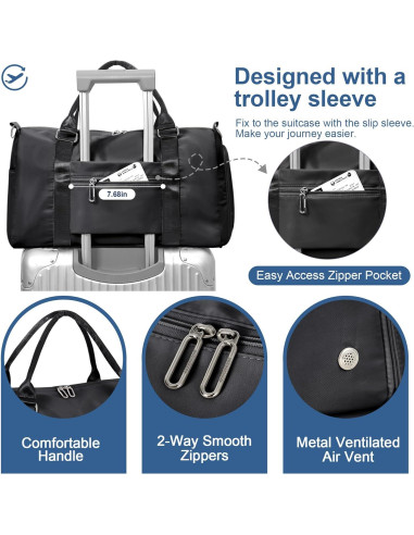 Bolsa de Deporte FIORETTO para Mujeres Negra con Compartimentos