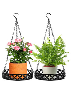 2 Macetas Colgantes ELFULLY de Metal 24.89 cm Negro Brillante