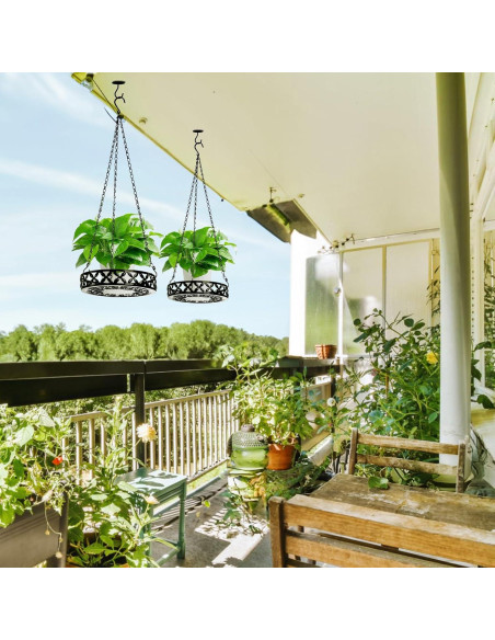 2 Macetas Colgantes ELFULLY de Metal 24.89 cm Negro Brillante