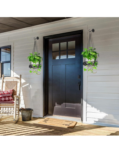 2 Macetas Colgantes ELFULLY de Metal 24.89 cm Negro Brillante