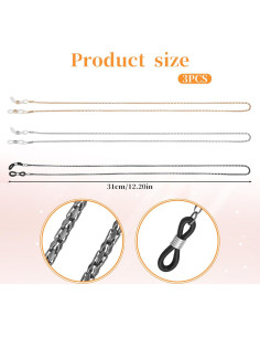 Cadena de Gafas 3 Pcs Aleación Zinc 62 cm Dorado Negro Plateado 2