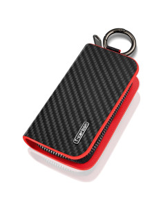 Funda para llavero T-carbon de fibra de carbono y cuero ROJO