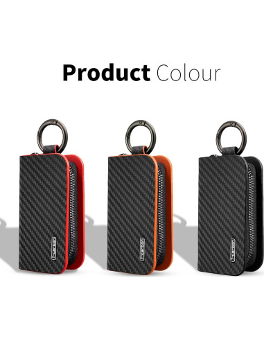 Funda para llavero T-carbon de fibra de carbono y cuero ROJO