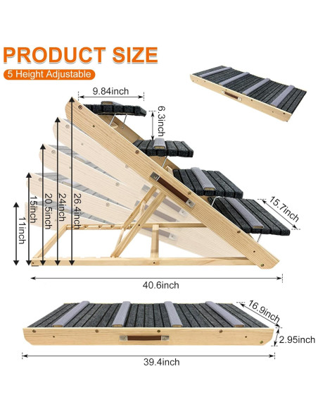 Escalera y Rampa para Mascotas FANUPSON Plegable 5 Niveles