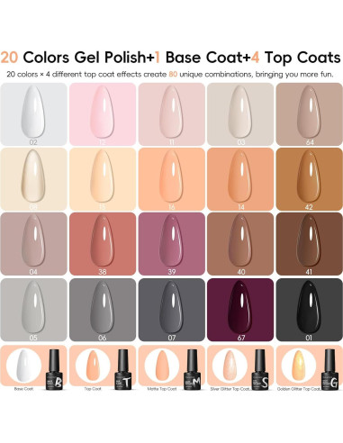Kit de Esmalte de Uñas en Gel PEACECOLOR 26 Pcs 20 Colores Otoño