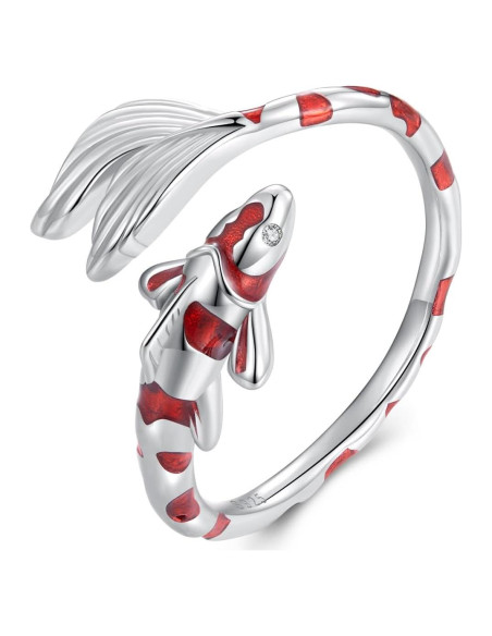 Anillo Abierto Ajustable de Plata VOROCO con Diseño de Pez Koi