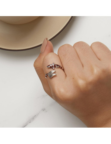 Anillo Abierto Ajustable de Plata VOROCO con Diseño de Pez Koi
