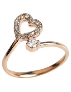 Anillo Ajustable Corazón 1.00 Ct Diamante Simulado Oro Rosa 14k