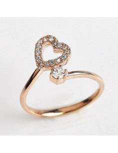 Anillo Ajustable Corazón 1.00 Ct Diamante Simulado Oro Rosa 14k 2