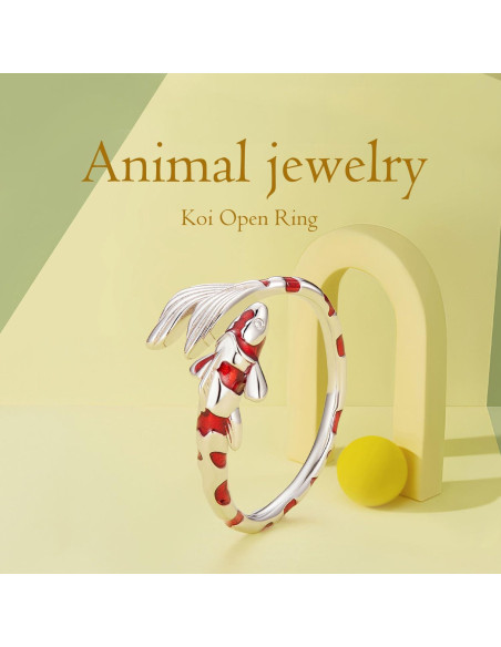 Anillo Abierto Ajustable de Plata VOROCO con Diseño de Pez Koi
