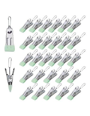 Pinzas Multifuncionales de Acero Inoxidable AW - 30 Unidades Verde Claro