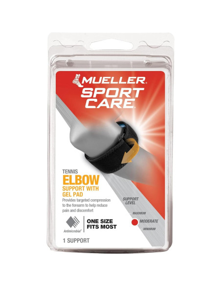Soporte para codo de tenis Mueller con almohadilla de gel, negro