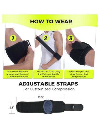 Faja para Codo HiRui con Almohadilla de Compresión - Negro, 2 Paquetes