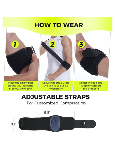 Faja para Codo HiRui con Almohadilla de Compresión - Negro, 2 Paquetes