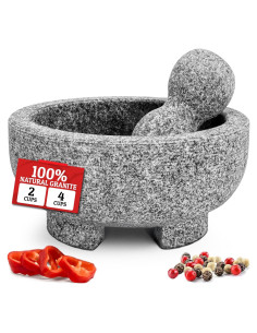 Juego de Mortero y Mano de Piedra Granito PriorityChef 2 Tazas