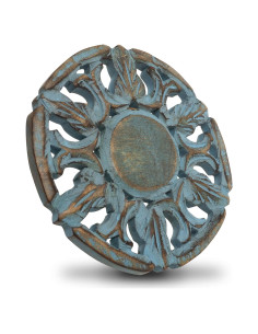 Trivet Redondo de Madera de Mango Azul Lavado 15 cm - The Great Indian Bazaar