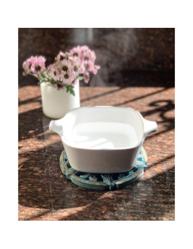 Trivet Redondo de Madera de Mango Azul Lavado 15 cm - The Great Indian Bazaar