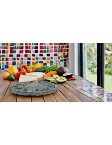 Trivet Redondo de Madera de Mango Azul Lavado 15 cm - The Great Indian Bazaar