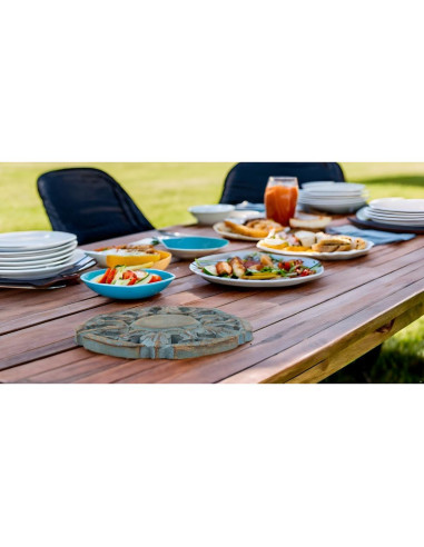 Trivet Redondo de Madera de Mango Azul Lavado 15 cm - The Great Indian Bazaar