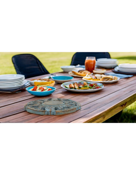 Trivet Redondo de Madera de Mango Azul Lavado 15 cm - The Great Indian Bazaar