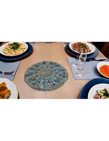 Trivet Redondo de Madera de Mango Azul Lavado 15 cm - The Great Indian Bazaar