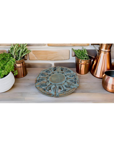 Trivet Redondo de Madera de Mango Azul Lavado 15 cm - The Great Indian Bazaar
