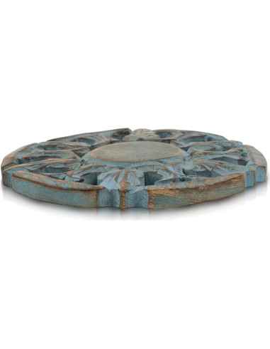Trivet Redondo de Madera de Mango Azul Lavado 15 cm - The Great Indian Bazaar