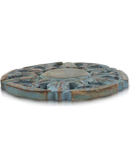 Trivet Redondo de Madera de Mango Azul Lavado 15 cm - The Great Indian Bazaar